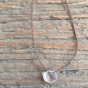 Pink Quartz Briolette Pear Shape 16” Brown Cord